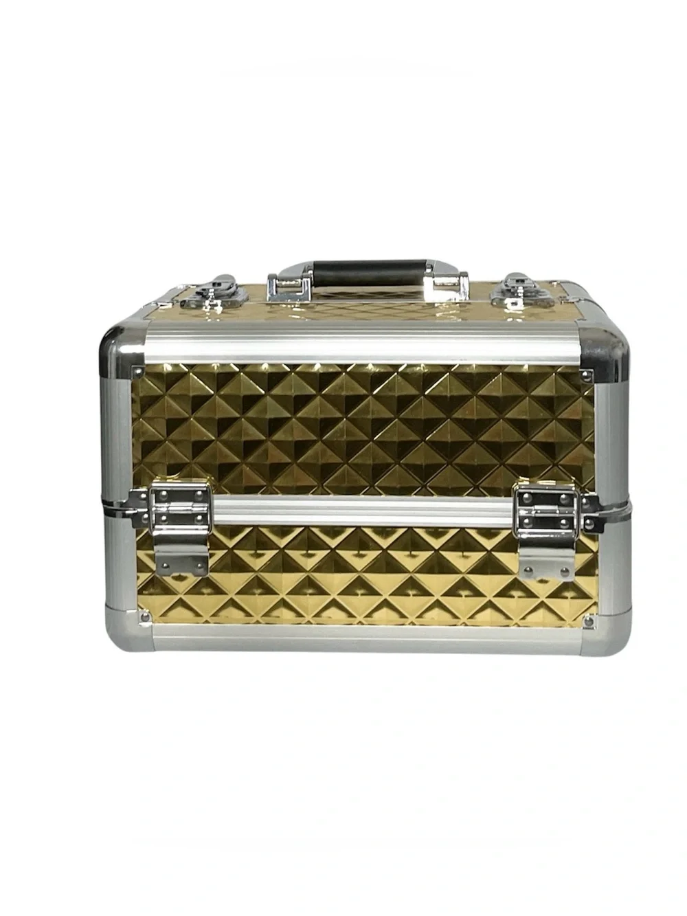 Gold Textured Train Case Cosmetic Bag - Key & Shoulder Strap Included